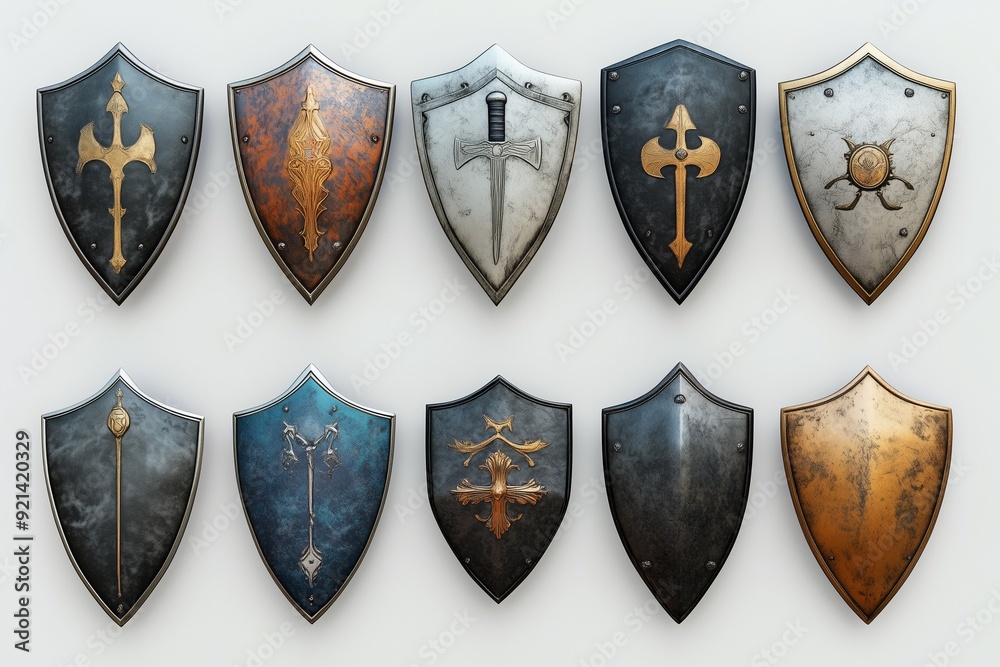 Isolated Rendering of Fantasy Shield Set on Blank White Generative Illustration Isolated Rendering of Fantasy Shield Set on Blank White Generative Illustration