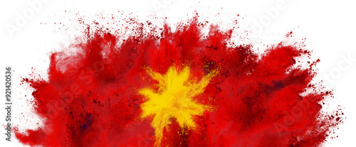 colorful flag of vietnam with yellow star on red color holi paint powder explosion isolated on white background.  asia vietnamese travel and tourism concept.