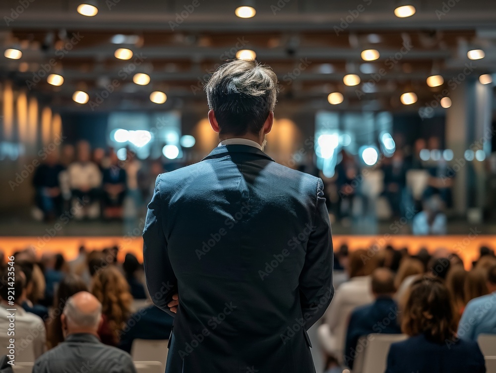 A CEO giving a keynote speech at a local business conference A CEO giving a keynote speech at a local business conference