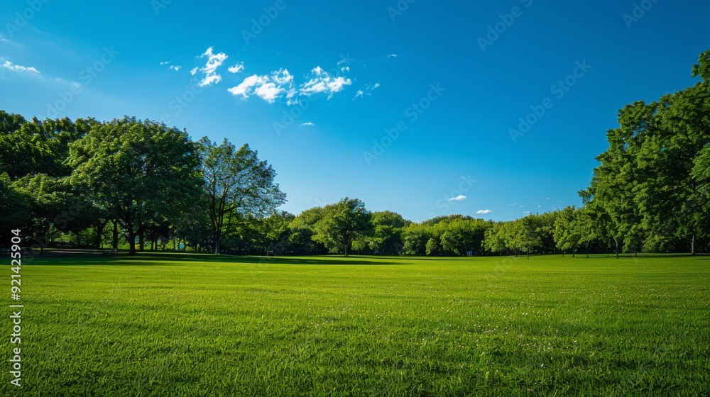 A peaceful park with wide open spaces and a clear blue sky, representing freedom in the form of relaxation and enjoying nature A peaceful park with wide open spaces and a clear blue sky, representing freedom in the form of relaxation and enjoying nature