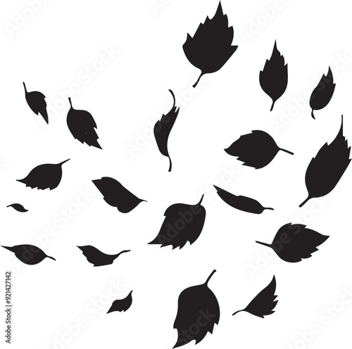 Autumn leaves falling silhouette, vector set of leaves falling, silhouettes of leaves
