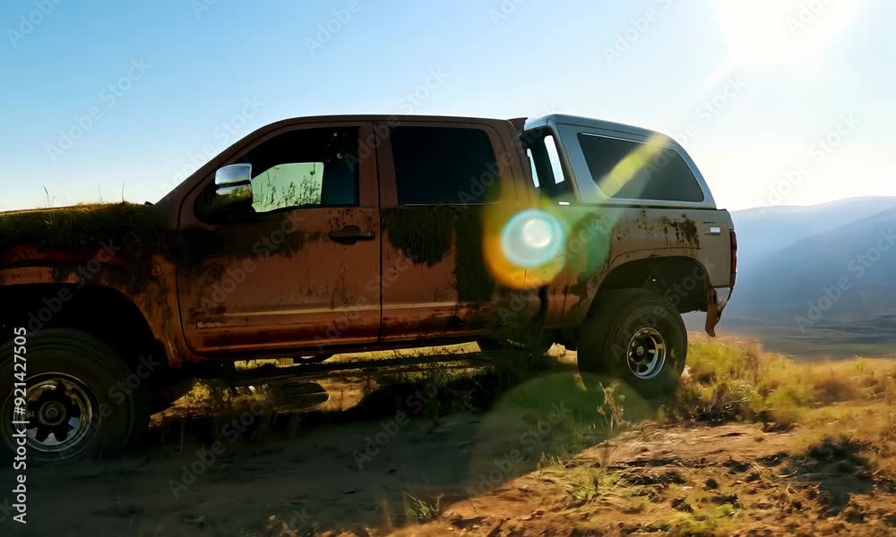 the truck grows rusty and overgrown with grass and weeds. The camera tracks slowly around the vehicle, emphasizing the beauty of nature reclaiming the old, rusted metal the truck grows rusty and overgrown with grass and weeds. The camera tracks slowly around the vehicle, emphasizing the beauty of nature reclaiming the old, rusted metal