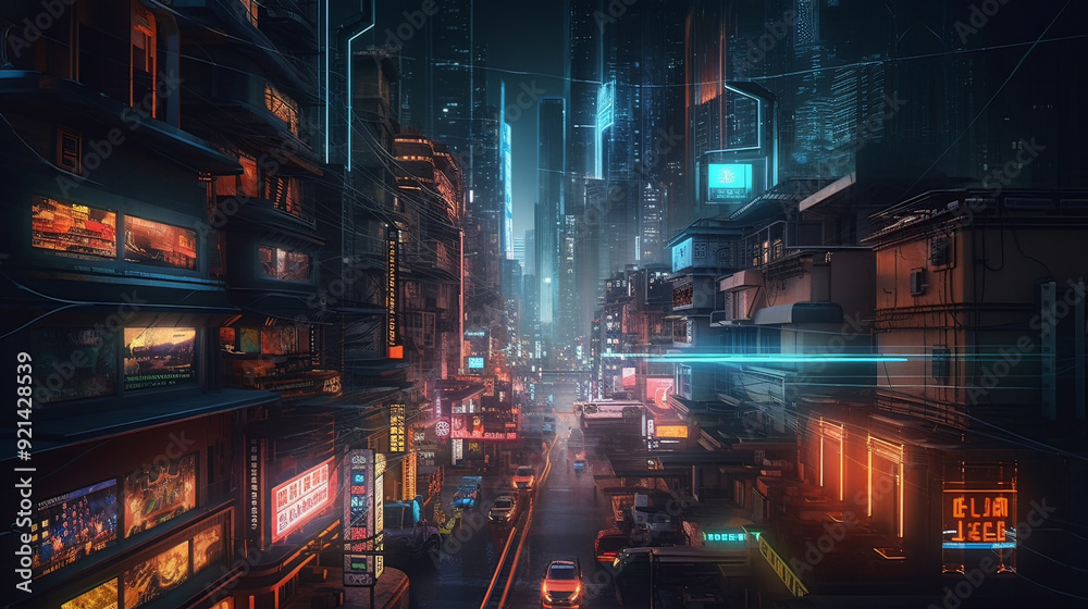 A realistic photographic style depiction of a futuristic cityscape at night, a wide-angle lens captures the towering skyscrapers with illuminated windows, flying vehicles with sleek designs in A realistic photographic style depiction of a futuristic cityscape at night, a wide-angle lens captures the towering skyscrapers with illuminated windows, flying vehicles with sleek designs in