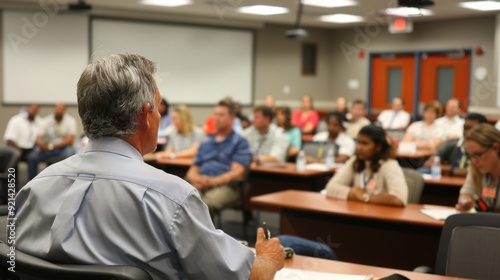 A town hall meeting discussing the merger with employees
