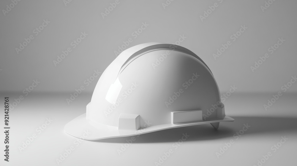 A white hard hat is isolated on a white background. The hard hat is lying on its side, with the brim facing the camera. A white hard hat is isolated on a white background. The hard hat is lying on its side, with the brim facing the camera.