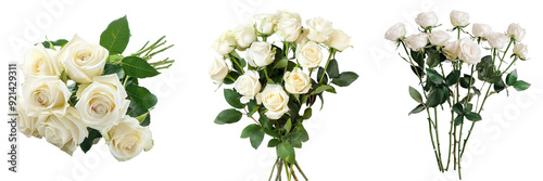 Untitled design - A set of White roses from a wedding bouquet separated and elegantly isolated on a transparent background