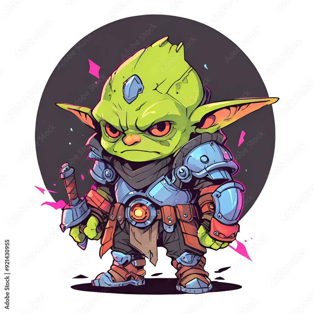 A cartoon character with a green face and a sword A cartoon character with a green face and a sword