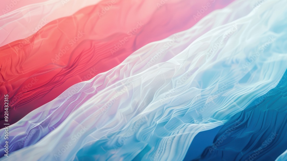 Abstract background with flowing fabric waves forming a red, white and blue gradient Abstract background with flowing fabric waves forming a red, white and blue gradient