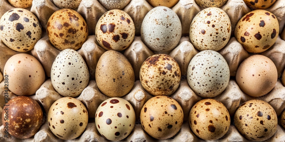 Carton of small speckled eggs arranged neatly in rows , eggs, speckled, small, carton, rows, twelve, food, organic, healthy Carton of small speckled eggs arranged neatly in rows , eggs, speckled, small, carton, rows, twelve, food, organic, healthy