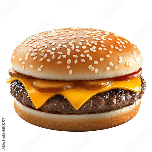 A cheeseburger with a bun and sesame seeds on top photo