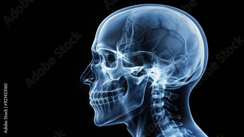 X-ray image of a human skull profile , medical, healthcare, anatomy, radiology, skeleton, head, bones, structure