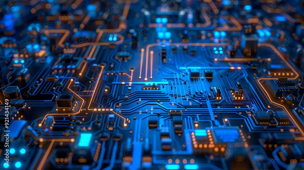 Tech Picture Reference. Abstract Blue Circuit with AI Symbols Tech Picture Reference. Abstract Blue Circuit with AI Symbols