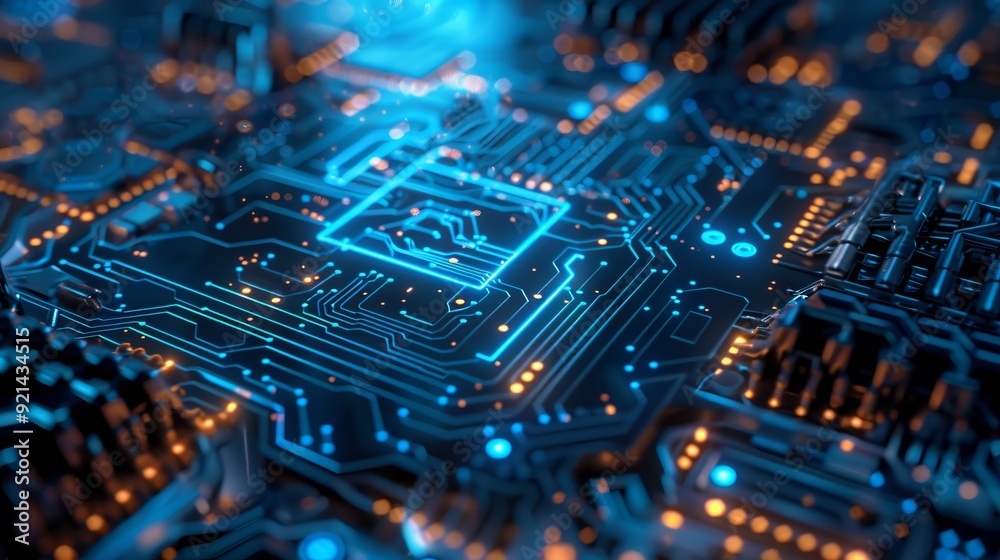 Tech Picture Reference. Abstract Blue Circuit with AI Symbols Tech Picture Reference. Abstract Blue Circuit with AI Symbols