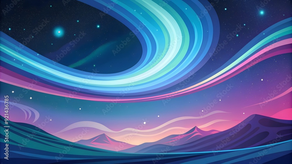 A iridescent neon hues swirling across the sky-like canvas, Stars twinkle in the background A iridescent neon hues swirling across the sky-like canvas, Stars twinkle in the background