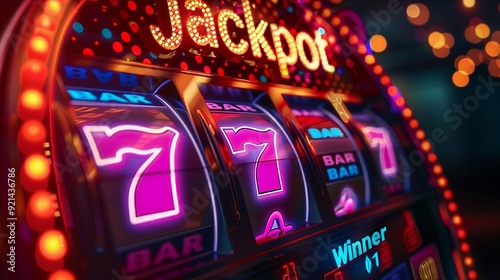 Casino slot machines jackpot winner, big win 777 casino slots illustration on yellow background concept. Generative AI