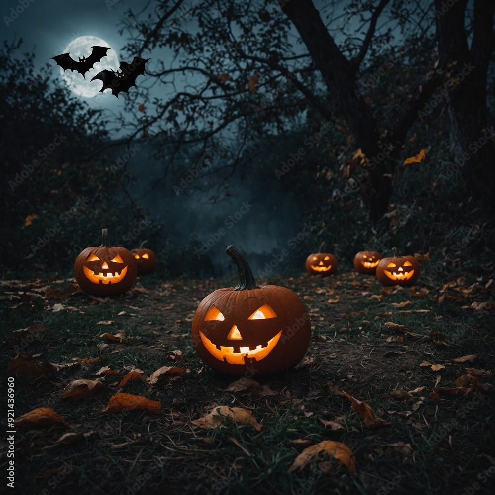 Fototapeta premium Haunted graveyards and spooky scenes create a chilling atmosphere for Halloween festivities