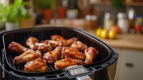 Air fryer cooking crispy chicken wings