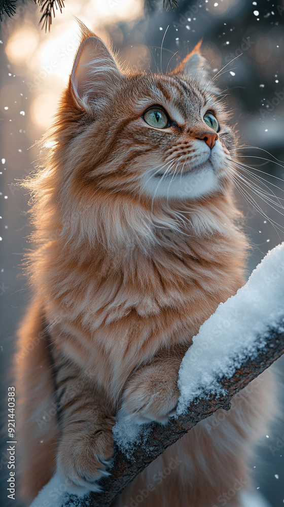Siberian cat in snow Siberian cat in snow