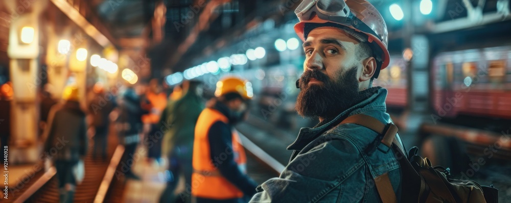 Construction Worker in Subway Station Construction Worker in Subway Station