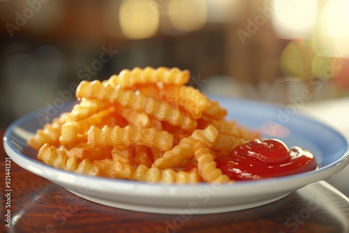 Wallpaper Mural Crinkle-Cut French Fries with Ketchup on a Plate Torontodigital.ca