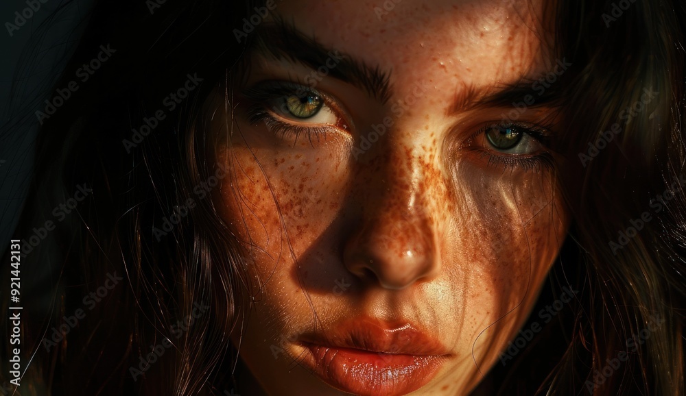 Close-up Portrait of a Woman with Freckles Close-up Portrait of a Woman with Freckles