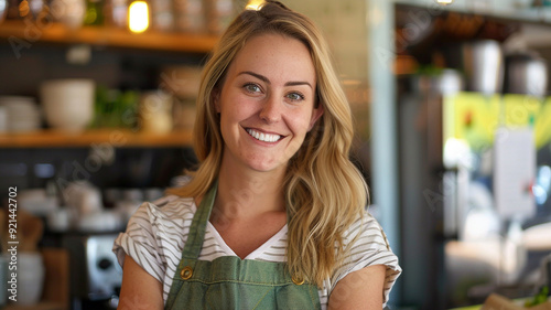 white woman wearing an apron