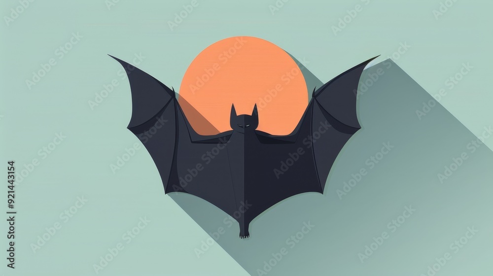 Fototapeta premium A bat in an upside-down pose, clean and minimal design, 2D vector illustration, uncomplicated shapes and lines