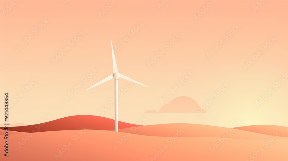 Fototapeta premium A single windmill on a plain background, minimalist design, clean lines, 2D vector illustration, basic shapes and colors
