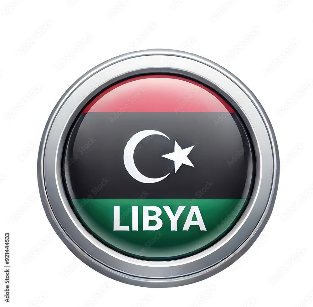 Libya flag button with metallic rim design Libya flag button with metallic rim design