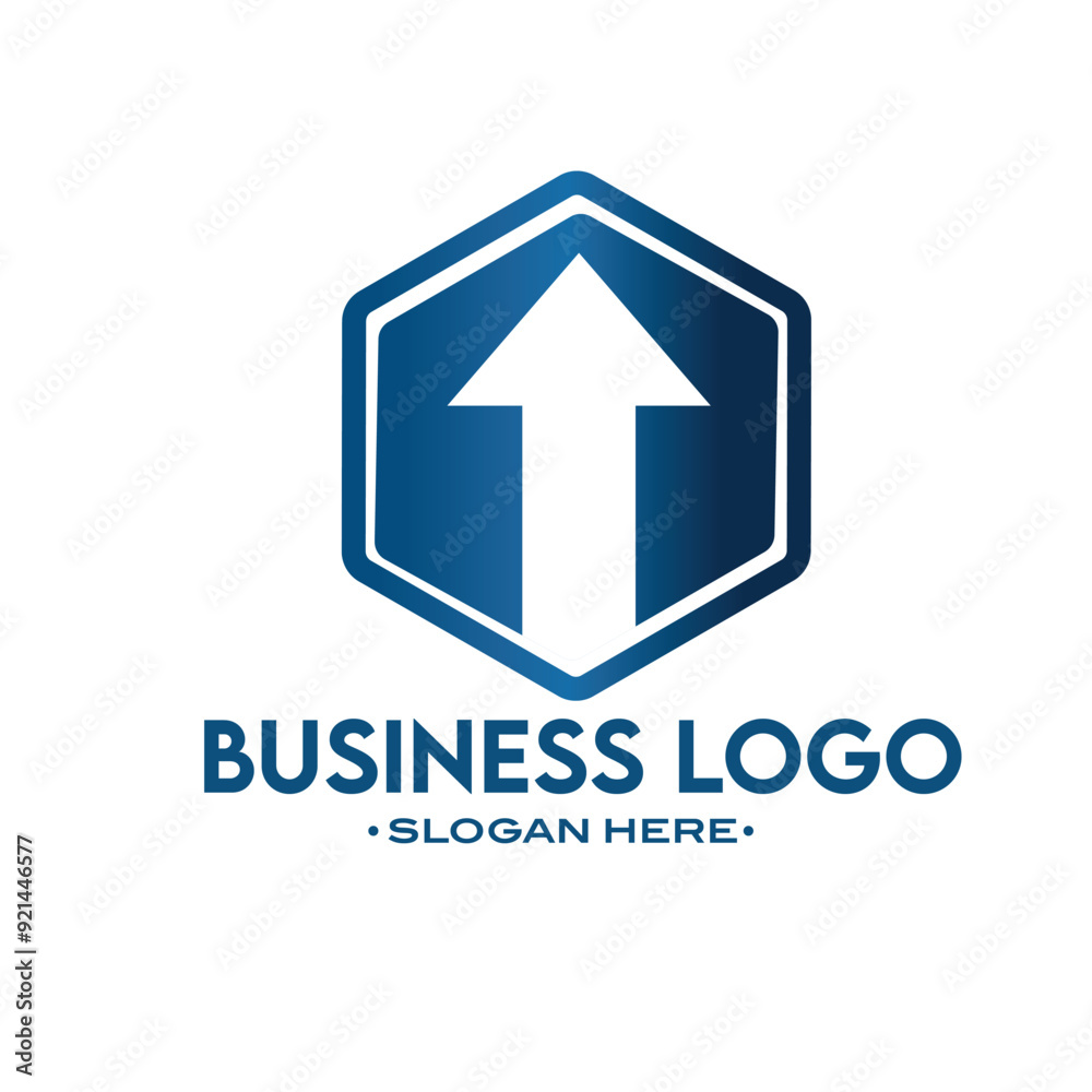 Modern Business Logo with Upward Arrow in Blue Hexagon, Corporate Branding Logo with Rising Arrow for Financial Success, Professional Business Logo Featuring Blue Upward Arrow Symbol Modern Business Logo with Upward Arrow in Blue Hexagon, Corporate Branding Logo with Rising Arrow for Financial Success, Professional Business Logo Featuring Blue Upward Arrow Symbol