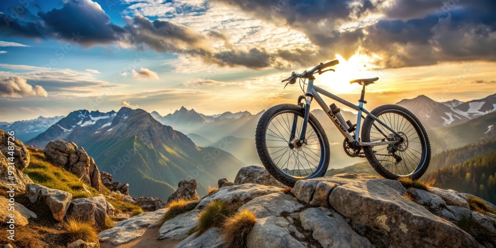 MTB bike on rocky trail with majestic mountains in the background, MTB, bike, mountain, trail, adventure, journey MTB bike on rocky trail with majestic mountains in the background, MTB, bike, mountain, trail, adventure, journey