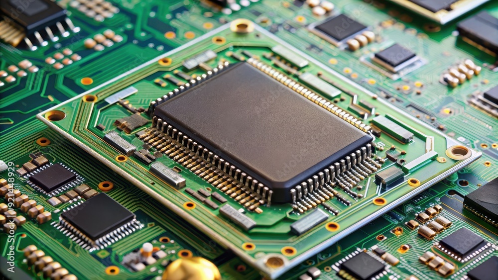 High detail close-up of phone circuit board showing connections, microchips, and display components, hardware High detail close-up of phone circuit board showing connections, microchips, and display components, hardware