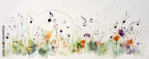 Panel kuchenny z motywem Musical Meadow Watercolor Painting, watercolor , abstract , floral , music