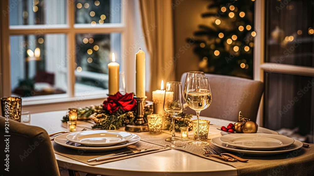 Festive date night tablescape idea, dinner table setting for two and Christmas, New Year, Valentines day decor, English countryside home styling
