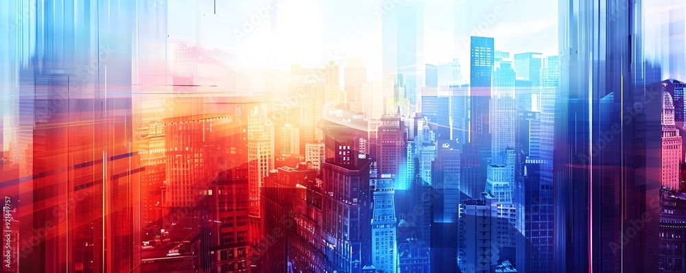 Abstract Cityscape with Red and Blue Overlays Abstract Cityscape with Red and Blue Overlays