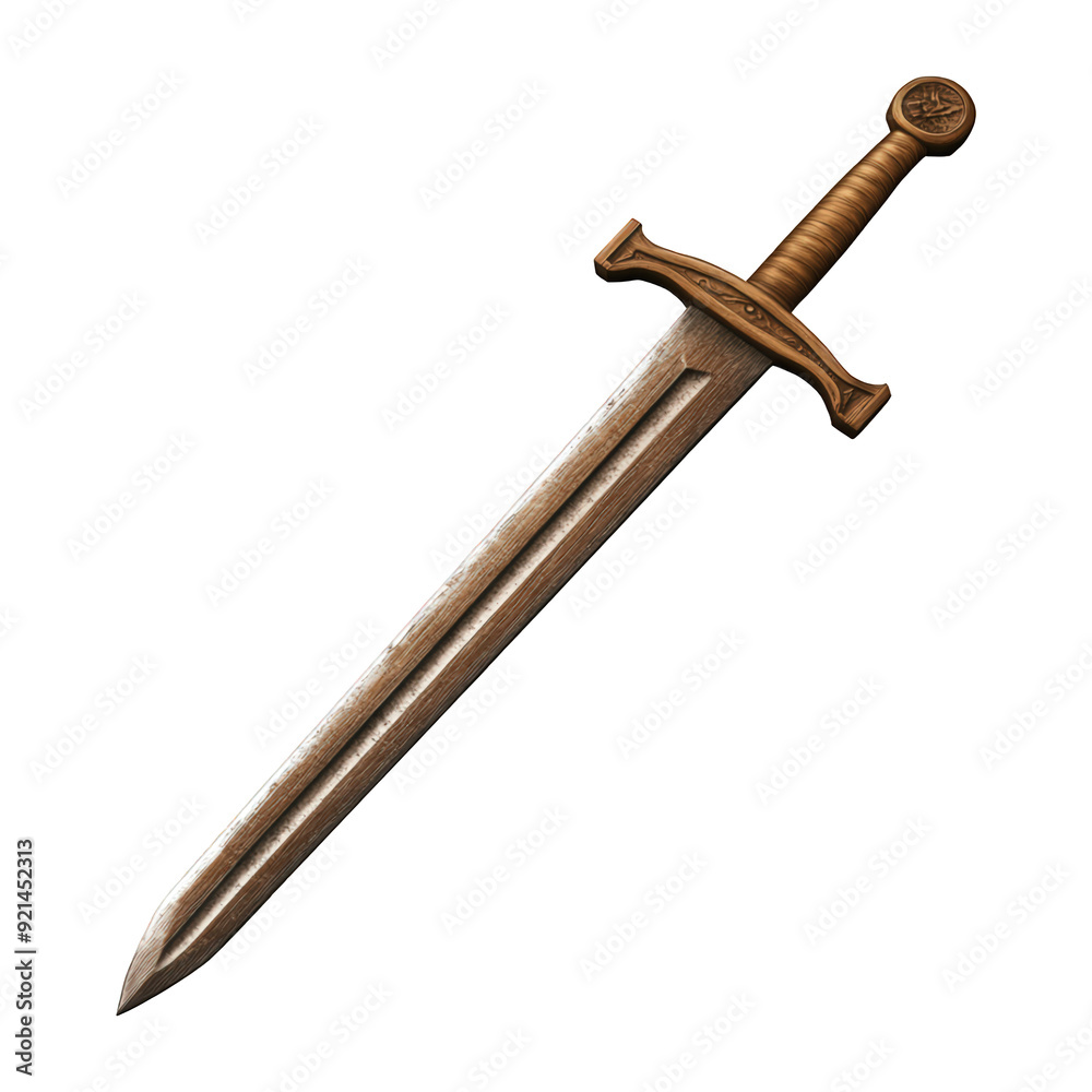 Obraz premium Wooden Sword With Simple Hilt And Visible Grain, Isolated On Transparent Png Background, Perfect For Representing Basic Weapons Or Tools In Games . Generative ai