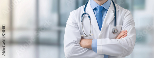 a doctor in a white coat with a stethoscope against the background of a hospital medical graphic background for the site