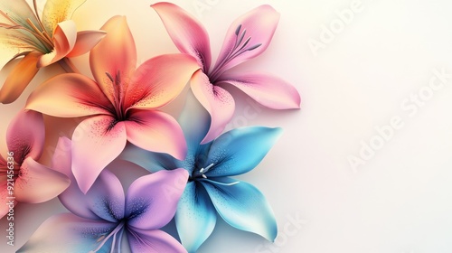 Colorful 3D lilies with soft, detailed petals, perfect for a stylish A4 brochure design on a clean white background