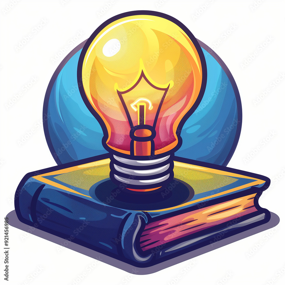 illustration combining a glowing lightbulb sitting on top of a closed book, symbolizing the fusion of knowledge and creativity, representing the power of ideas and learning illustration combining a glowing lightbulb sitting on top of a closed book, symbolizing the fusion of knowledge and creativity, representing the power of ideas and learning