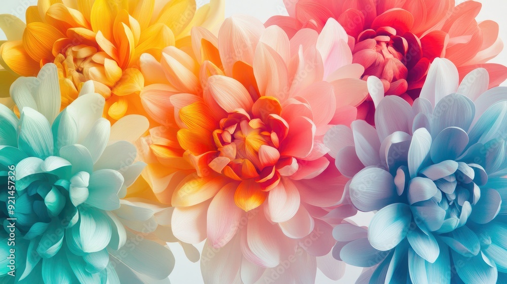 Obraz premium Vivid 3D chrysanthemums in a colorful array, creating a stunning floral composition for a modern white A4 brochure cover