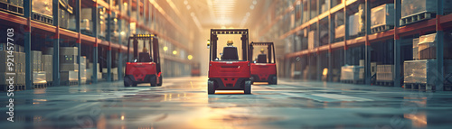 Enchanted Forklifts with Smiling Faces: Magical Sales Distribution Center Photo Realistic Concept