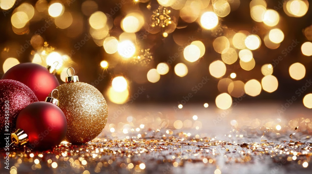 Christmas party with red and gold decorations, sparkling lights, festive holiday ambiance Christmas party with red and gold decorations, sparkling lights, festive holiday ambiance