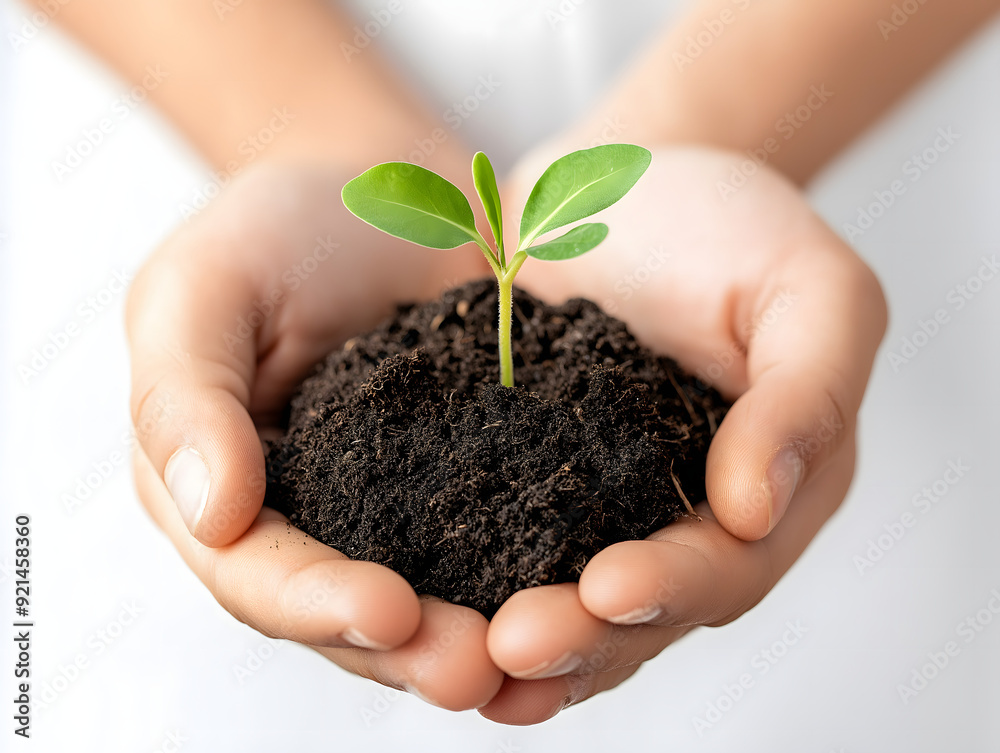 Close-Up of Hands Gently Holding a Small Green Seedling Close-Up of Hands Gently Holding a Small Green Seedling