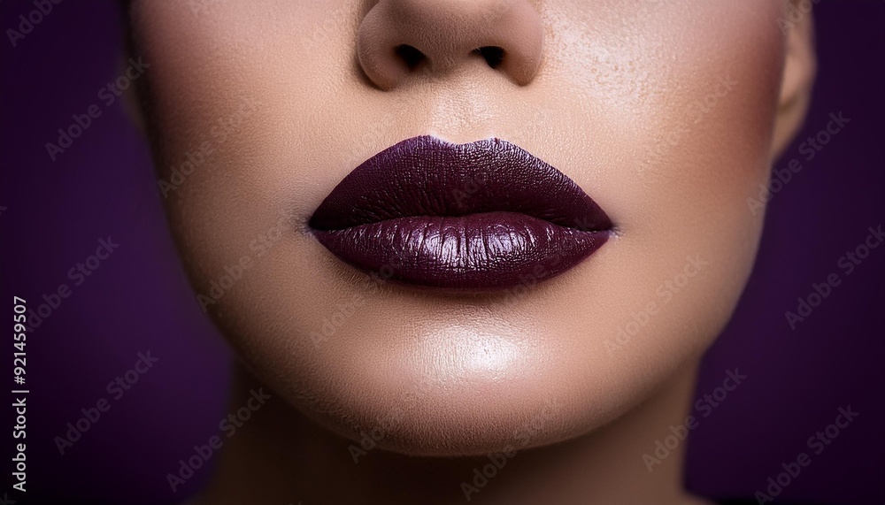Obraz premium A deep, rich plum-colored lip color on a woman's lips, with a matte finish to give a dramati