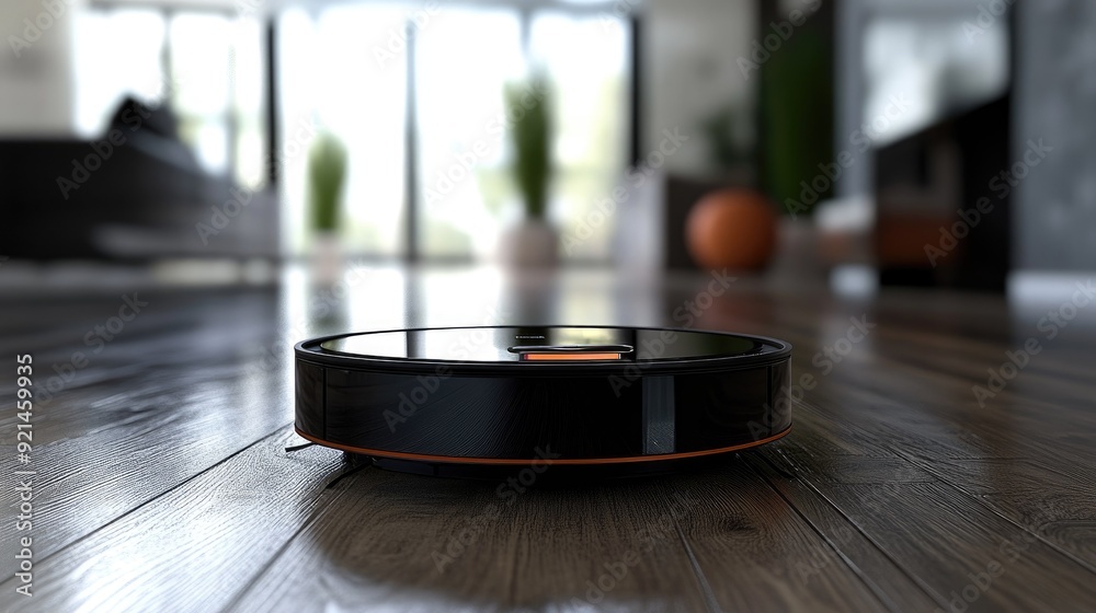 Obraz premium Vacuum cleaner robot with a virtual boundary marker, keeping it out of restricted areas.