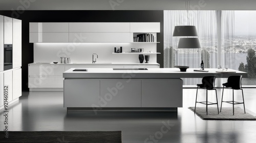 Sleek kitchen with white countertops and minimalist fixtures