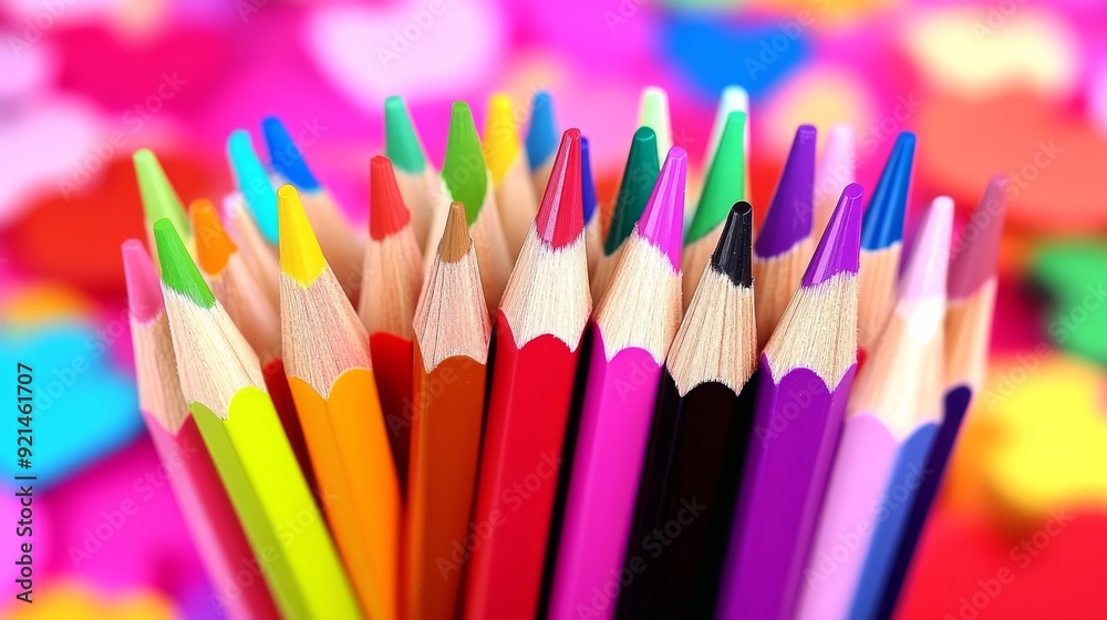 Colorful pencils neatly aligned in a wave pattern on a solid white background - back to school, artistic expression, educational products