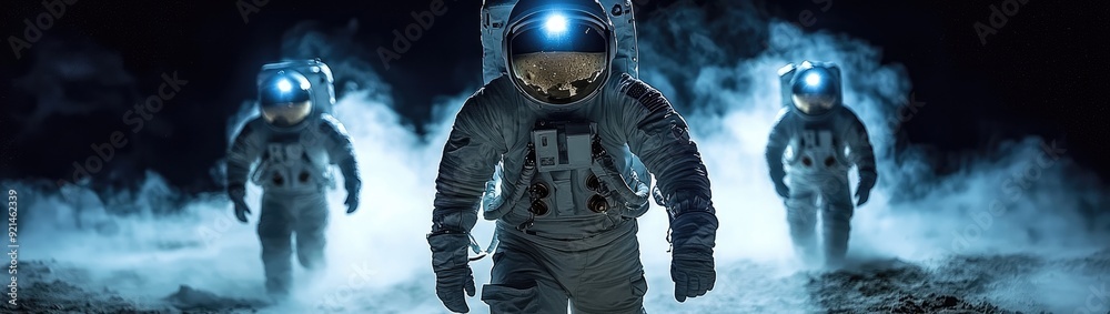 Astronauts walking on the lunar surface, space suit, Hyper-realistic photo, shot with Sony A7Rv, cinematic, Photo with copy space. Astronauts walking on the lunar surface, space suit, Hyper-realistic photo, shot with Sony A7Rv, cinematic, Photo with copy space.