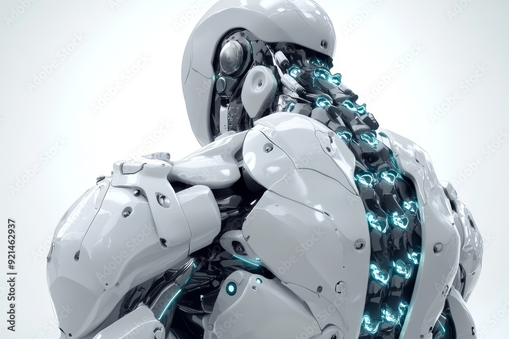 Robust humanoid robot with a complex exoskeleton depicting the strength and durability of modern robotic design Robust humanoid robot with a complex exoskeleton depicting the strength and durability of modern robotic design