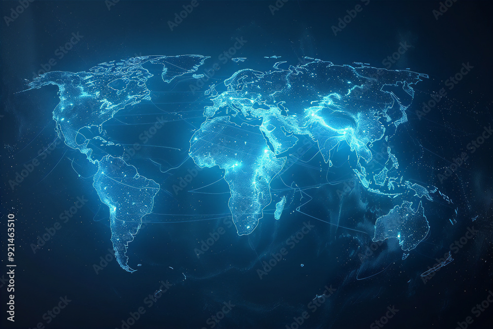world map with global connection illustration in light hologram, version 16 world map with global connection illustration in light hologram, version 16